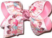 Toddler Ballerinas on White over Pink Double Layer Overlay Bow